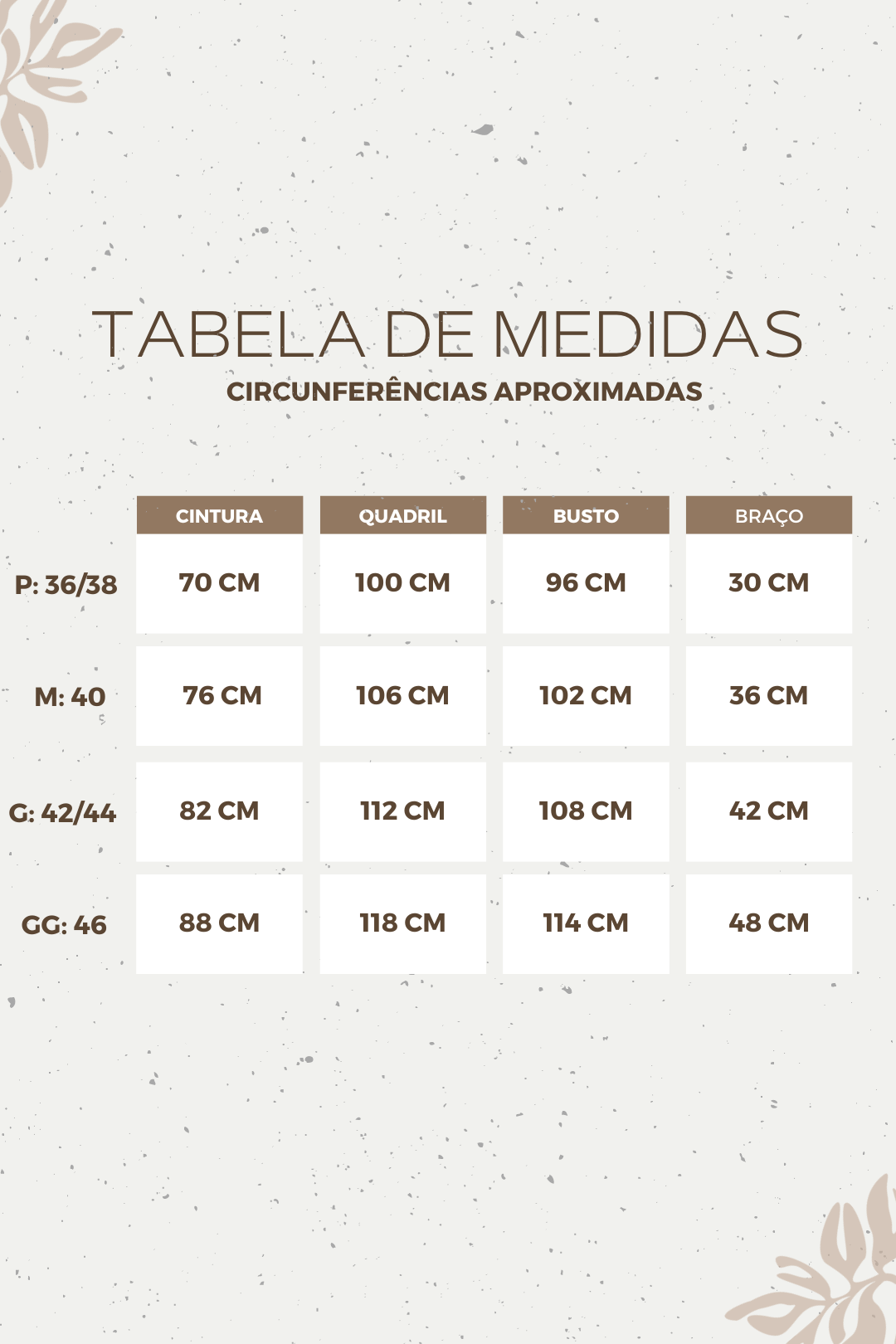 Tabela de medidas